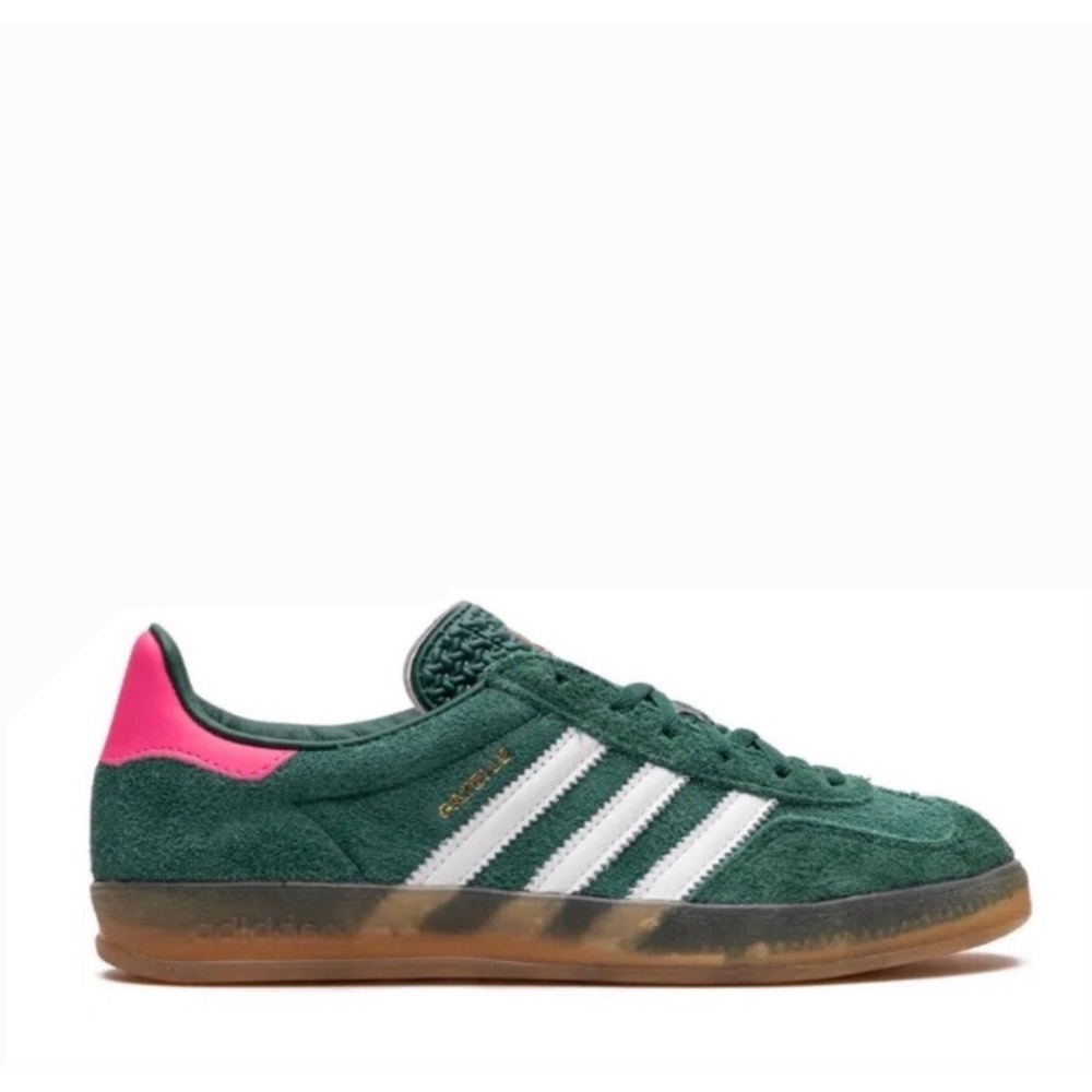 adidas Originals Gazelle Indoor Women's Suede Sneakers Green Lucid Pink - Picture 2 of 5